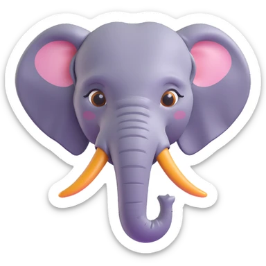 Create an elephant emoji that looks exactly like the reference image, in iOS emoji style. 3D, shiny, smooth gradients, soft shadows, realistic elephant head, classic emoji look. sticker