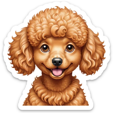 Cinematic Comical Apricot Poodle Portrait Emoji, Head tilted dramatically with an exaggeratedly amused expression, featuring a glossy, curly apricot Fur with a vibrant sheen, wide, expressive warm eyes filled with playful disbelief, Simplified yet hilariously expressive features, highly detailed, glowing with a slightly sassy glow, high shine, dramatic yet playful, stylized with an air of cheeky mischief, bright and endearing, soft glowing outline, capturing the essence of a spirited and over-the-top companion, so meme-worthy it feels like it could side-eye its way into internet fame instantly! sticker