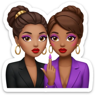 Boujy baddie best friends gossiping, trendy heavy makeup sticker