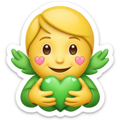 A hug emoji that holds green hearts in hands sticker