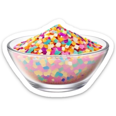 Cinematic Realistic Sparkles & Sprinkles, a delicate swirl of tiny, multicolored sugar confetti and edible glitter, scattered across a smooth reflective surface, each speck glinting under soft ambient light, glowing vibrantly with a dreamy and magical charm. sticker