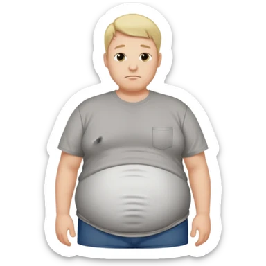 Male has bloated belly in t-shirt profile angle shot sticker