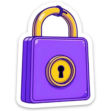An enchanted golden lock with magical sparkles and purple energy radiating from it sticker