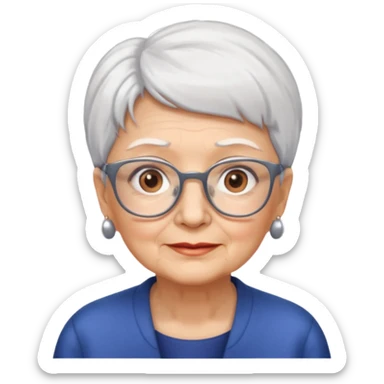 Create me emoji of an old lady. Short white hair to left side. Square glasses. Brown eyes. Rounded bigger face sticker