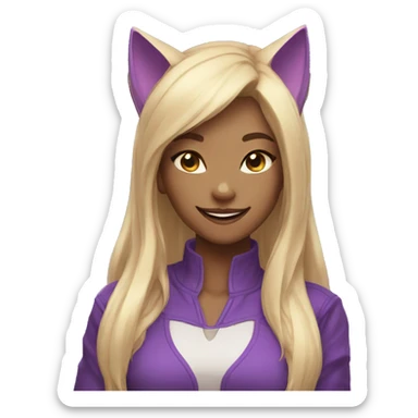 catgirl with blonde long haor, purple eyes, smiling sticker