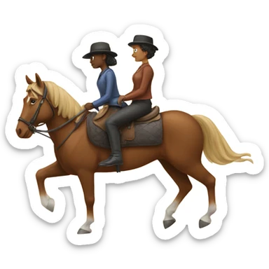 Two people riding one horse  sticker