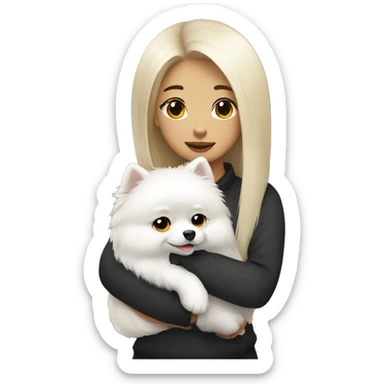Chinese girl hug white Pomeranian sticker