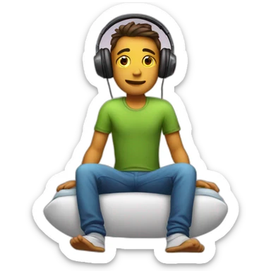 An lazy boy on bed with wearing headphones deside his legs 2 pellos  sticker