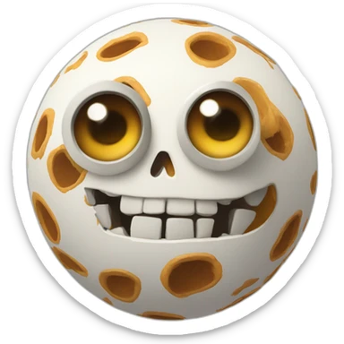 3d sphere with a cartoon Skeleton Horse skin texture with big underdeveloped eyes sticker