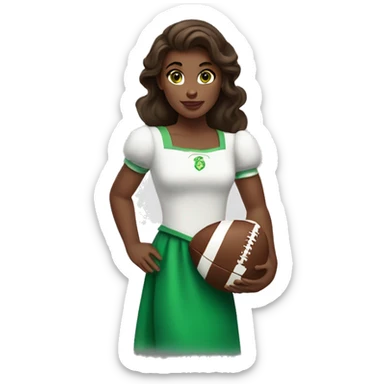White Disney princess Belle with dark brown hair green eyes holding a football sticker
