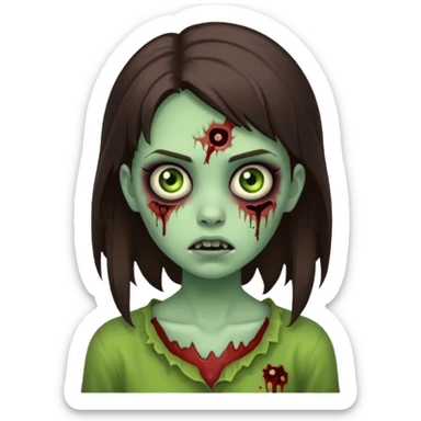 cute girl zombie,brunette ,horror green skin, sticker
