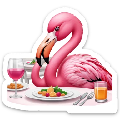 flamingo covering its eyes in front of dinner table sticker