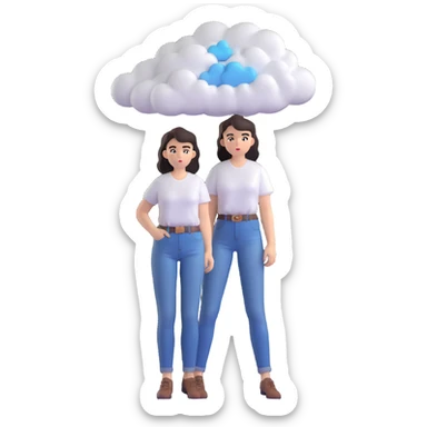 Replace the lamp above the woman's head with a cloud of thoughts containing Figma and UI design elements, maintaining the same 3D cartoon style and transparent background. sticker