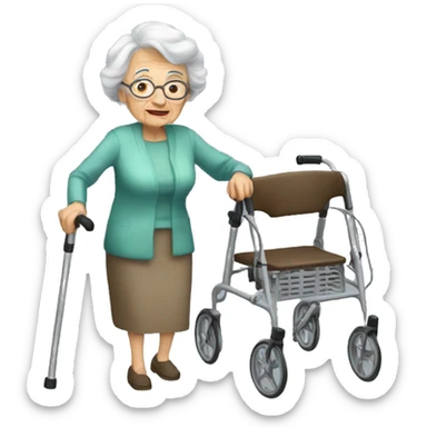 A Very old grandma with a walker sticker