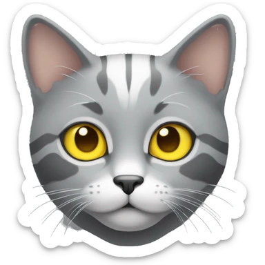 cute grey cat with white stripe on heat with yellow eyes sticker