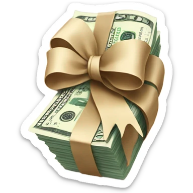 a bundle of money tied with a beige bow sticker