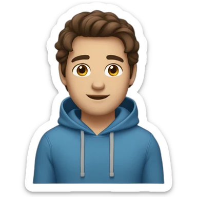 guy with middle long brown hair, big brown eyes and blu hoodie sticker