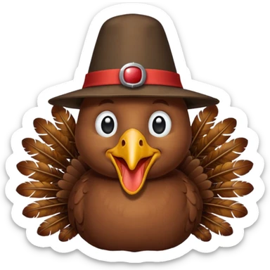 happy-looking turkey wearing a pilgrim hat. sticker