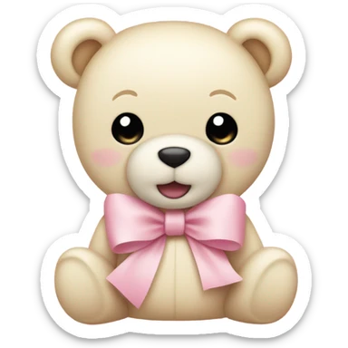 cream colored teddy bear with pastel pink bow sticker