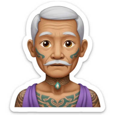 ancient thailand old man with tatooed on neck and face sticker