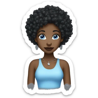 A Black girl, blue eyes, black curly hair, A nose ring, Earrings. sticker
