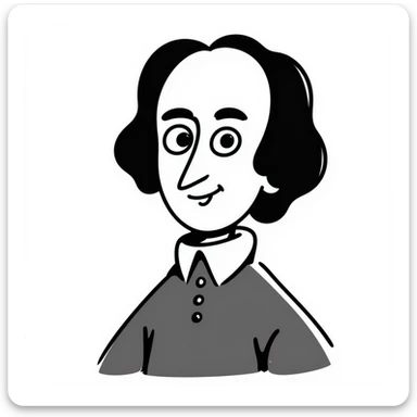 a hand drawn black outline portrait of philosopher Montaigne with similar-sized eyes based a famous portrait of him sticker