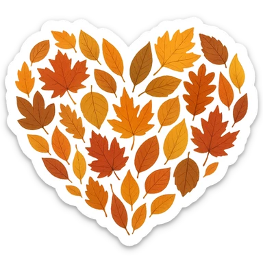 heart with autumn leaves theme sticker