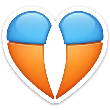 Half blue half orange heart split vertically sticker