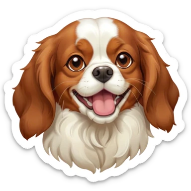 Cinematic Cute Yawning Blenheim Cavalier King Charles Spaniel Portrait Emoji, Head tilted slightly with a dramatic, wide-open yawn, soft Blenheim coat with delicate chestnut and white markings, floppy ears slightly drooping, round brown eyes barely open in drowsy contentment, Simplified yet irresistibly adorable features, highly detailed, glowing with a soft, cozy glow, high shine, relaxed yet expressive, stylized with a touch of whimsy, bright and endearing, soft glowing outline, capturing the essence of a sleepy yet affectionate companion, so drowsy it feels like it could stretch right out of the screen and curl up for a nap! sticker
