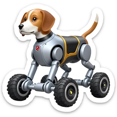 Very fast and sporty jumping racing Boston Dynamics robot beagle Sherlock Holmes robodog with large independent off-road wheels for feet rc basher sticker