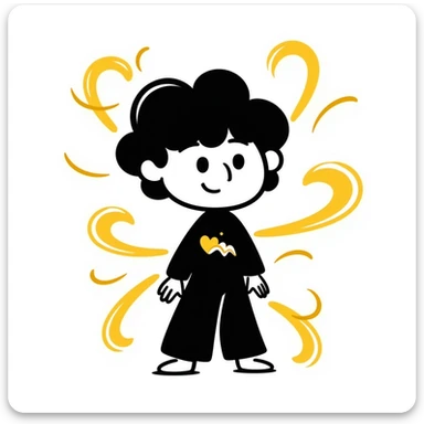 an avatar surrounded by yellow swirls, hand-drawn doodle style sticker