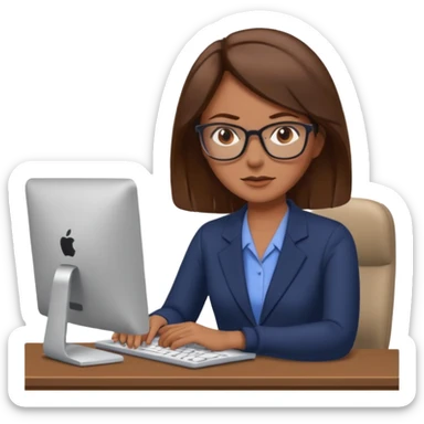 Uma mulher de cabelo cstanho que é professora um pouco brava não usa óculos e está a trabalhar ao computador sticker