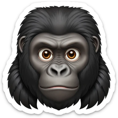 Gorilla face, realistic primate features, dark fur, strong brow ridge, iOS emoji style sticker
