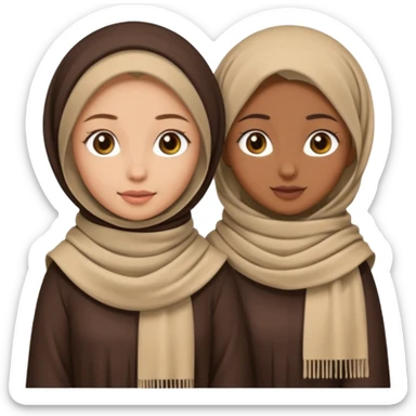 two girl besties wearing abayahs and scarves, one brown skinned and one light skinned sticker