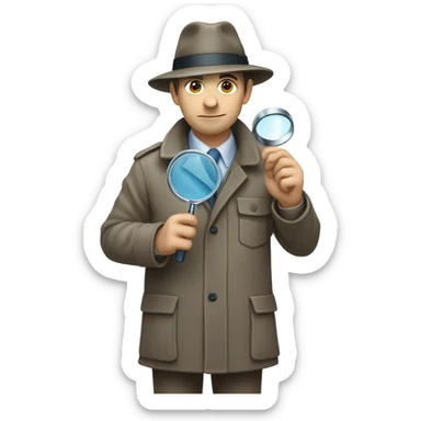 a man in a detective suit, in a raincoat, with a hat and a magnifying glass in his hands facing right. White skin sticker