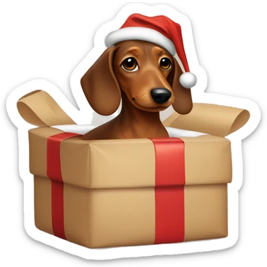 Brown Dachshund wrapped up like a Christmas present  sticker
