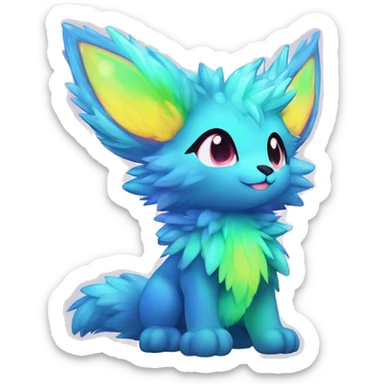 Anthro Fluffy Cool Cute Magical Celestial Elemental Shiny Colorful Neon Vibrant Colors Sparkle Kemono-style Chibi Fantasy-Animal-Fakémon-Pokémon-Hybrid Fur-Sona Aesthetic Full Body sticker