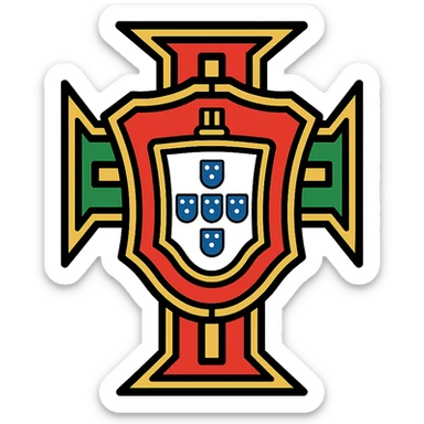 Portugal logo, shield shape, gold accents, national symbols, elegant sticker