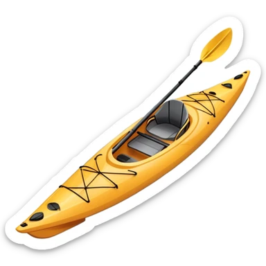 An icon showing a close-up of a sleek kayak with double-bladed paddles gliding through water. Splashes surround the boat as it cuts across a calm surface, symbolizing speed and focus. Transparent background emphasizes the dynamic and personal nature of kayak paddling. sticker