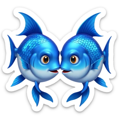 two blue fishes kissing sticker