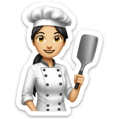 Chef female bring spatula black hair sticker