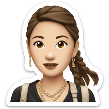 Realistic brown hair Chanel Asian Girl with Birkin bag and Chanel necklace sticker