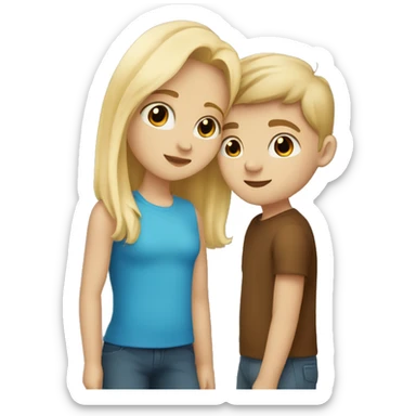Girl with blond hair and brown eyes boy with blond hair and blue eyes kissing sticker