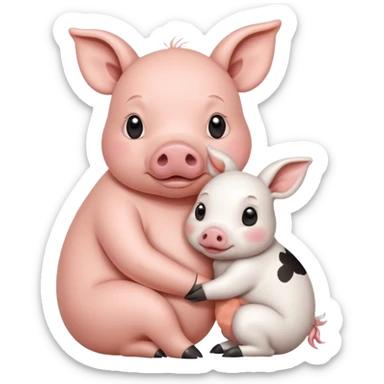 Home of rat, pig as parent hugging  little cow,  adult rabbit  sticker