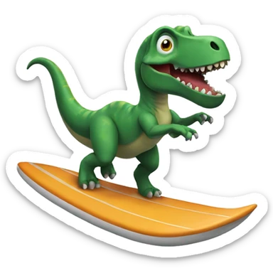 a dinosaur surfing  sticker