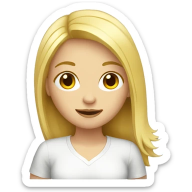 Blond girl with computer sticker