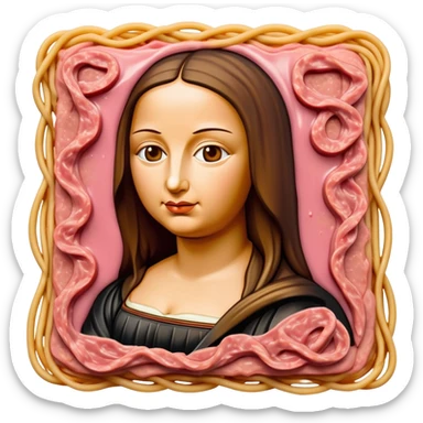 monalisa made of SPAM meat melted pink dripping sauce spaghetti portrait sticker