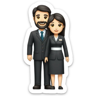 husband middle age trimmed beard dark business suit and open bible, with wife asian age 55 dark hair nurse uniform nurse caphusband executive caucasi sticker