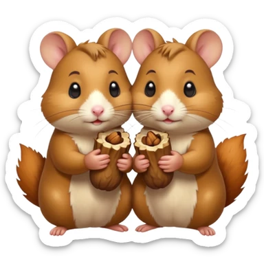 cartoon-style hamster sharing acorns with other cartoon-style hamsters sticker