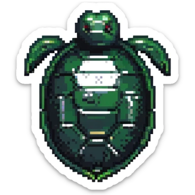 A black turtle mask with scratches, pixel art style, top view sticker